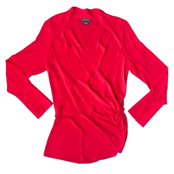 Trouvé Red Drape Front Ruched Blouse Long Sleeve V-Neck – Size Small - Picture 6 of 16